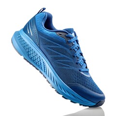 Blue running shoe, side view, detailed texture, studio lighting, isolated on white background