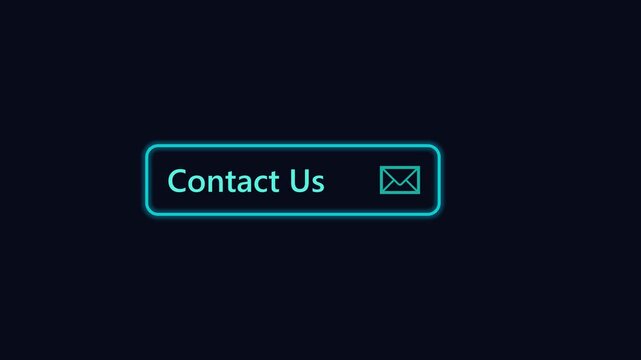 Hologram Contact Us Button Animation, Futuristic UI Rectangle Outline with Mail Icon, Neon Glow Call To Action Overlay, Modern Digital Interface HUD Motion Design, 4K Motion Graphics Loop