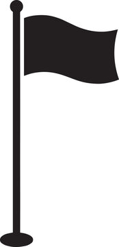 Simple black flag silhouette icon on pole isolated