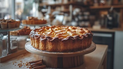 Delicious apple pie in cafe.