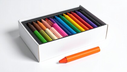 Naklejka premium Colorful crayons in a box with one crayon outside.