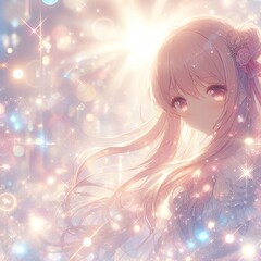 sparkling anime background, glitter effects, glowing particles, soft blur, magical anime aesthetic