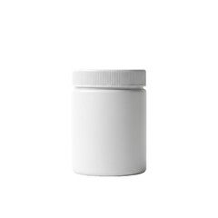 A single, clean, matte white plastic cylindrical jar with a ribbed screw-top lid, presented straight-on on a seamless transparent background with a soft shadow, product packaging concept