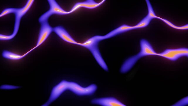 Horizontal 3d abstract fabric satin loop animation banner copyspace drape folds ripple wave liquid glow neon purple orange gradient lightning shimmer texture cyberpunk tech energy laser night dark