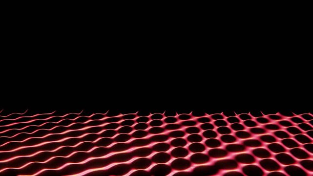 Horizontal 3d abstract grid neon red background copyspace loop animation render mesh pattern wave sine curve glow gradient energy plasma cyberpunk futuristic digital tech data quantum dark wallpaper