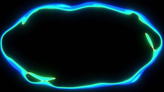 Horizontal 3d abstract neon glow blue portal frame outline template loop animation wallpaper banner copyspace background shape liquid plasma energy cyan gradient luminous electric laser reflection