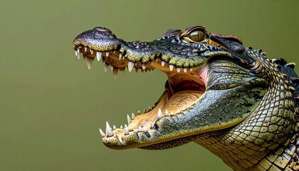 Obraz premium Crocodile Head with Open Mouth Showing Teeth.