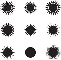 Fototapeta premium Silhouette of various sun and sunburst designs on white background for graphic design use
