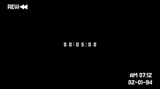 Rewind vhs with rewind time and date overlays, perfect for video editing projects or adding a nostalgic effect to visuals.