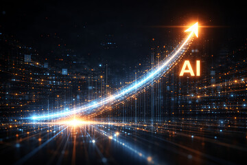 AI Growth Visualization with Dynamic Data Stream Background