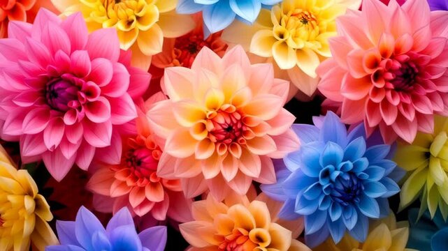 Vibrant bouquet of colorful dahlia flowers in full bloom