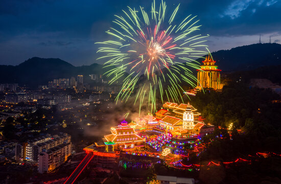 Fireworks over Kek Lok Si Temple, George Town, Penang, Malaysia