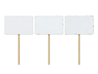 Blank wooden signs on sticks for custom messages and directions