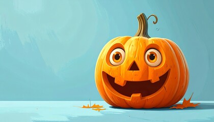 Cartoon Pumpkin with Googly Eyes and Happy Expression for Halloween.