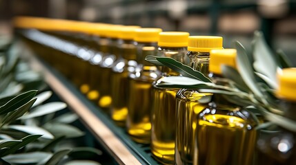 Olive oil bottling production.