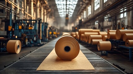 Paper rolls on factory line.