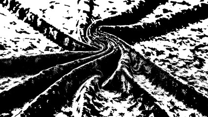 Obraz premium Dramatic monochrome abstract of swirling fabric, vortex of black and white cloth creating a sense of motion