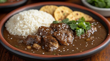 Savory chicken mole dish.