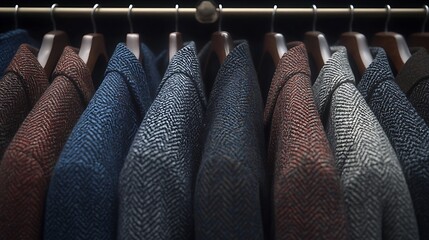 Tailored jackets on hangers.