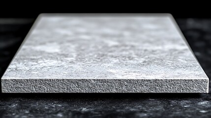 Textured Grey Stone Slab Sample on Dark Reflective Background.