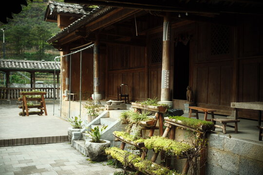 Meo vac, ha giang, Vietnam - December 28,2025 : traditional Hmong-style traditional house in a village with open porches and courtyards