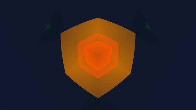 Orange Shield Icon on Dark Blue Background with Gradient Effect.