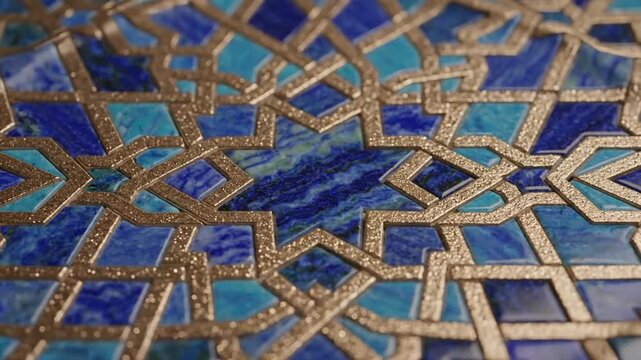 Intricate Geometric Pattern in Blues and Gold