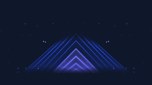 Abstract blue neon triangular shapes on dark background with glowing effect.