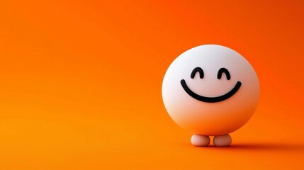 A happy smiley face character radiating positivity on an orange canvas.