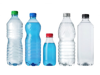 Naklejka premium Collection of various plastic water bottles in different sizes and colors