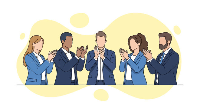 Diverse Business Team Applauding Together in a Modern Flat Vector Illustration