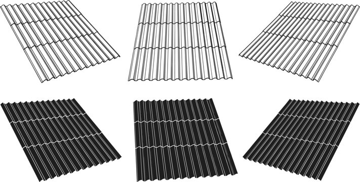 Corrugated Metal Roofing Sheets Set in Perspective View