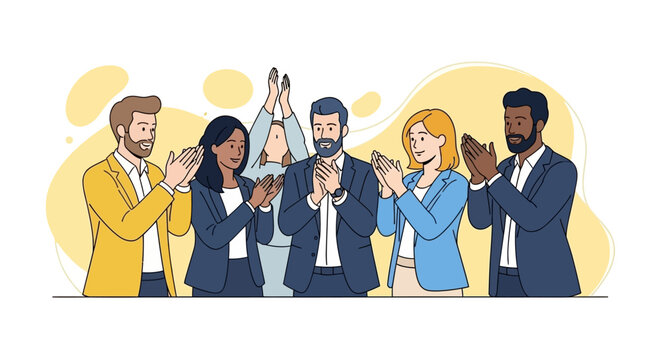 Diverse business team applauding and celebrating success in a modern flat vector style