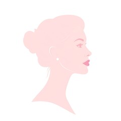 A side-profile illustration of a woman with a bun, pearl earring, and defined features in shades of pink on white