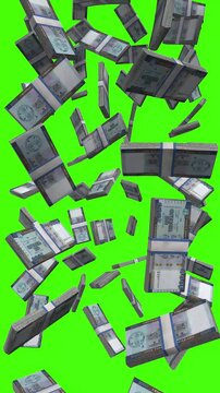 Vertical Liberian Dollar bills falling on chromakey, LRD finance animation