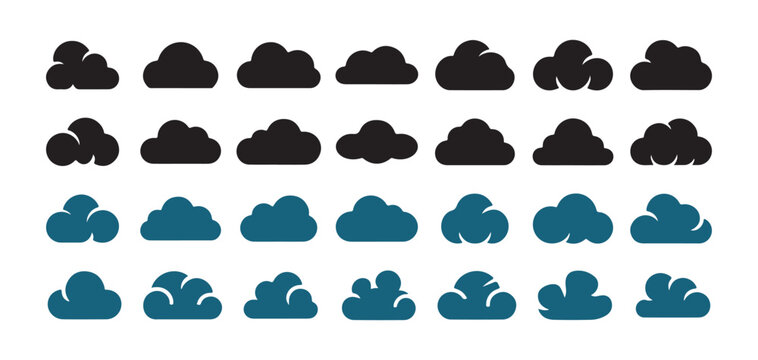 Cloud Shape Icon set. Collection in Black and Blue. Vector illustration eps 10