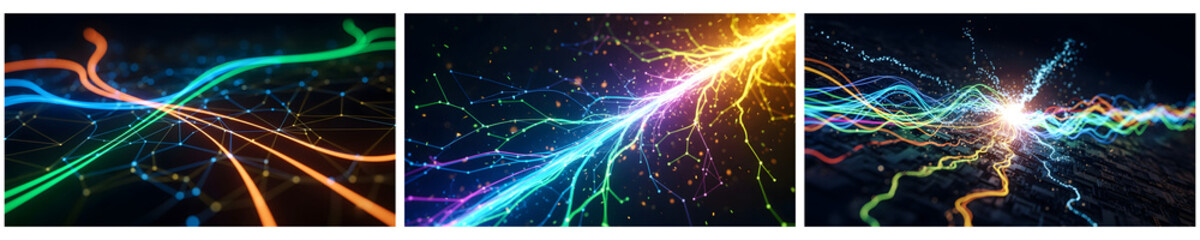 Obraz premium Colorful neon light trails on dark background with glowing lines and sparks social media thumbnail poster banner download 2026 2027