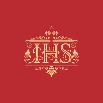 IHS Christogram with Ornate Cross and Floral Details.