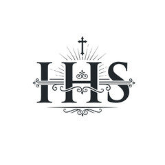 IHS monogram with cross and decorative elements.