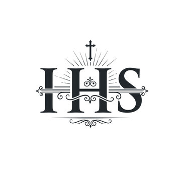 IHS monogram with cross and decorative elements.