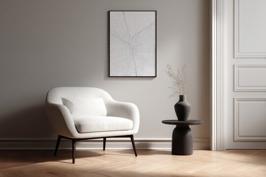 Bilbao city map minimalist black and white line art poster, modern graphic design