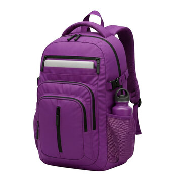 Purple backpack isolated on transparent background