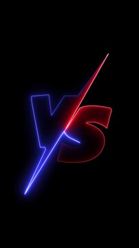 VS versus bars . neon animated versus icon. Versus icon animation glowing neon red color. v and s letter game match team challenge frame box match sport sign symbo concept