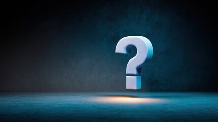 3D Question Mark Symbol Floating Against a Dark Background in a Mysterious Light with Thought-Provoking Atmosphere and Intriguing Design Elements