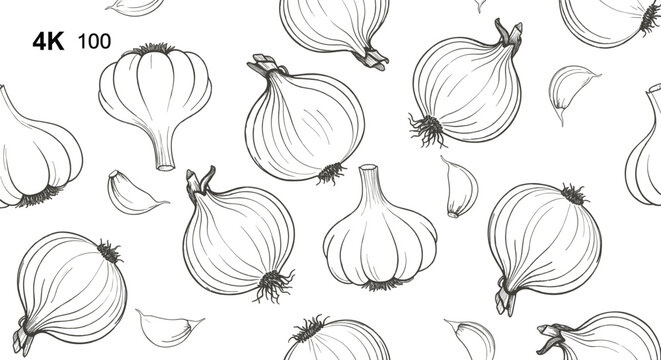 Hand drawn onion and garlic seamless pattern vector illustration vintage vegetable sketch background design