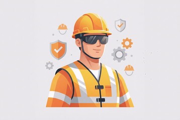 Construction Worker With Modern Safety Equipment and Protective Gear, Workplace Health Vector for Training Materials
