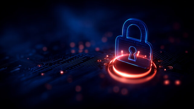 Padlock symbol on a circuit board representing cybersecurity protection and encrypted systems.
