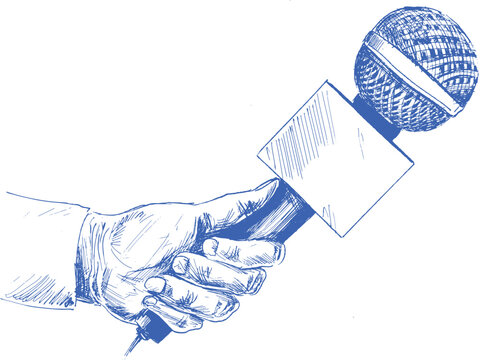 Press event podium microphones isolated realistic broadcasting media illustration vector