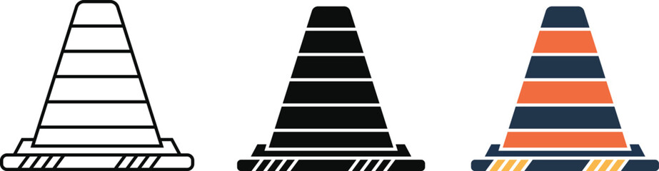 Traffic Cone Safety Warning Road Sign Vector Icon Set © enamulhaque200