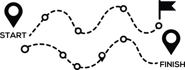 Navigation Route Path with Start and Finish Location Pin Vector Illustration